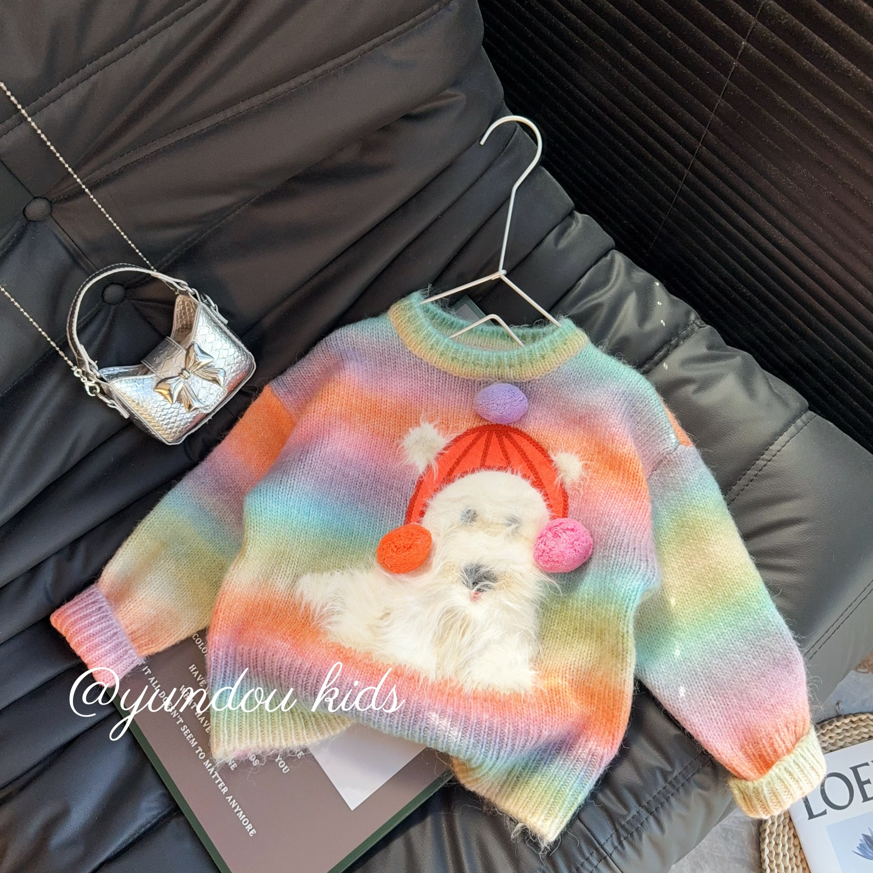 女童针织衫2026新款彩虹狗狗卡通跨年甜美厚款春节洋气奶呼呼毛衣