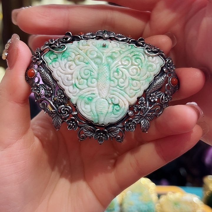 翡翠吊坠(不含链)银S925镶嵌古风