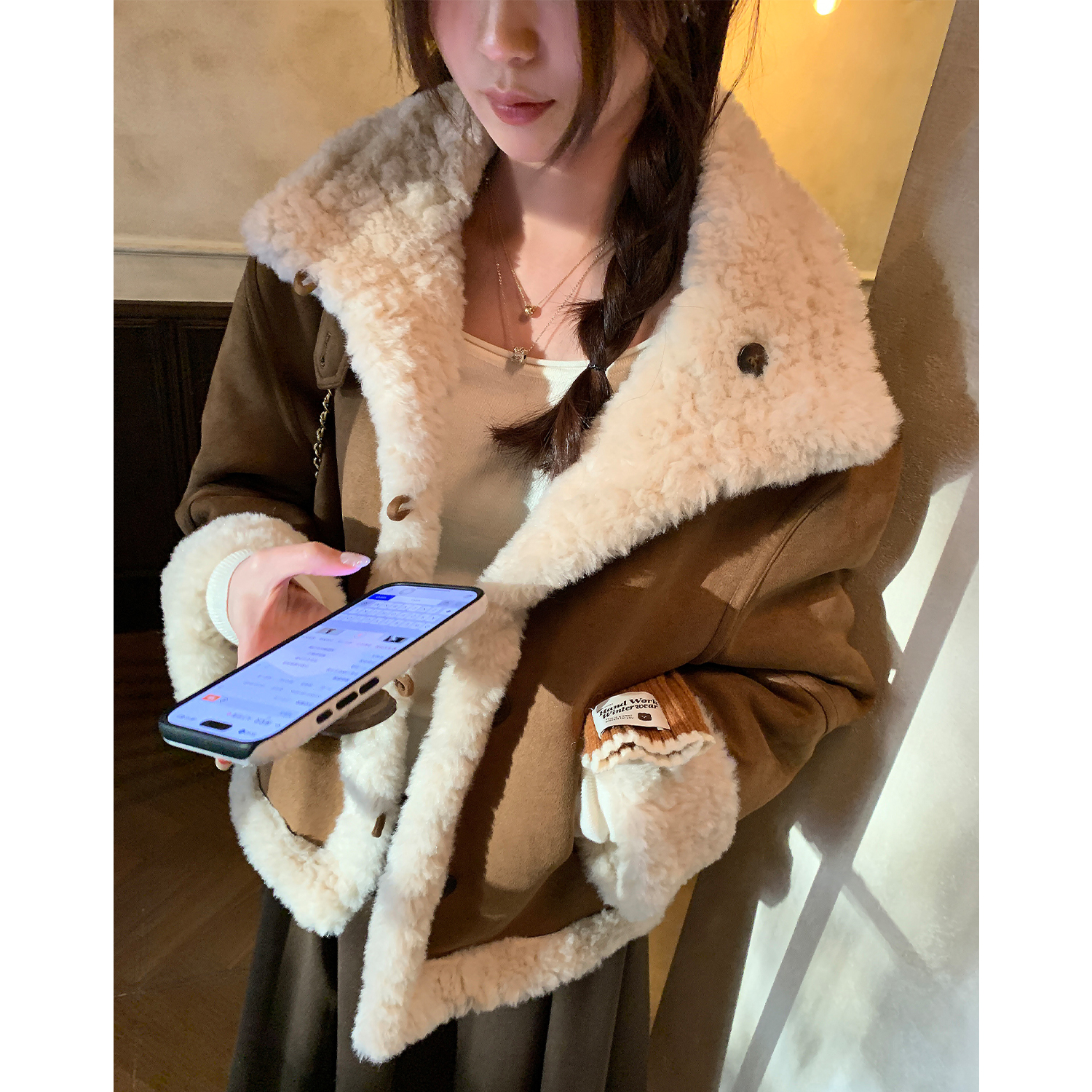 阿一 毛绒栗子暖呼呼两面穿皮毛一体外套女冬季短款羊羔毛上衣