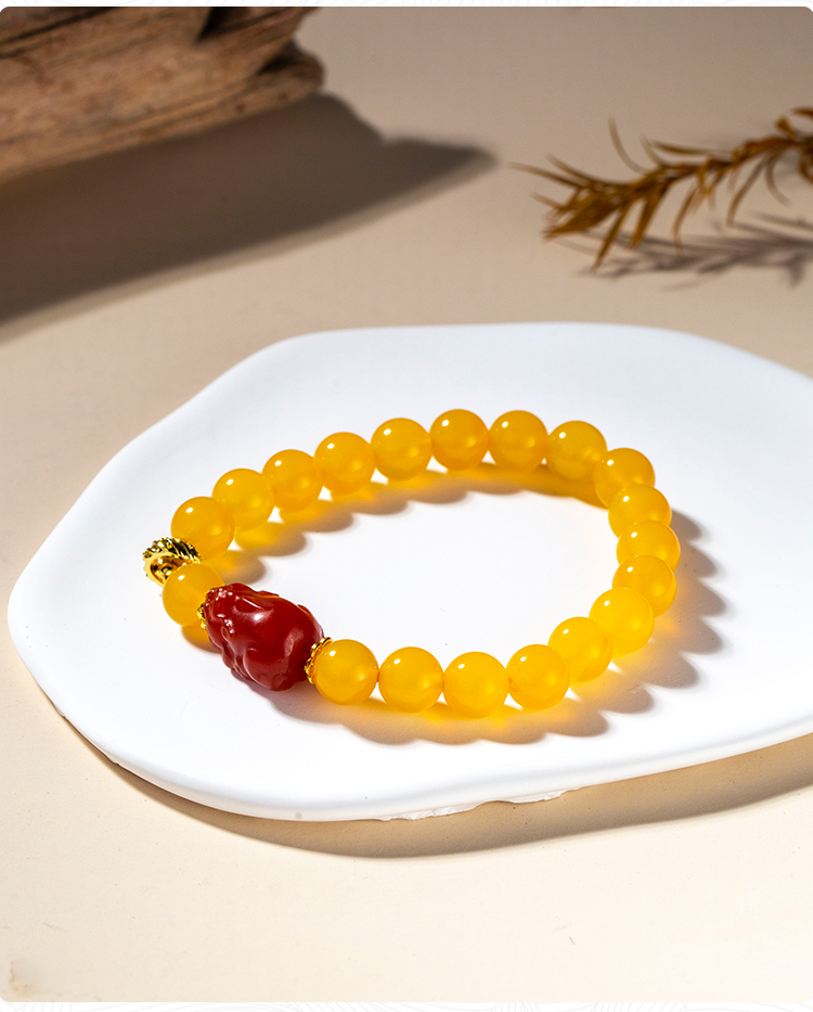 黄玛瑙+红玛瑙貔貅手串 一通用黑色礼盒 -CB100（卡径：8.3mm）