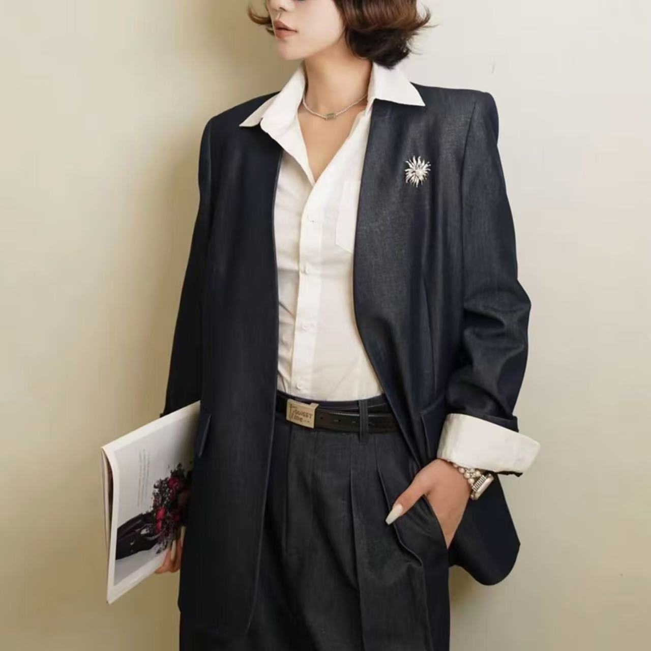 AMASS/阿玛施新款职场西装上衣简约百搭灰色西服外套女款540064