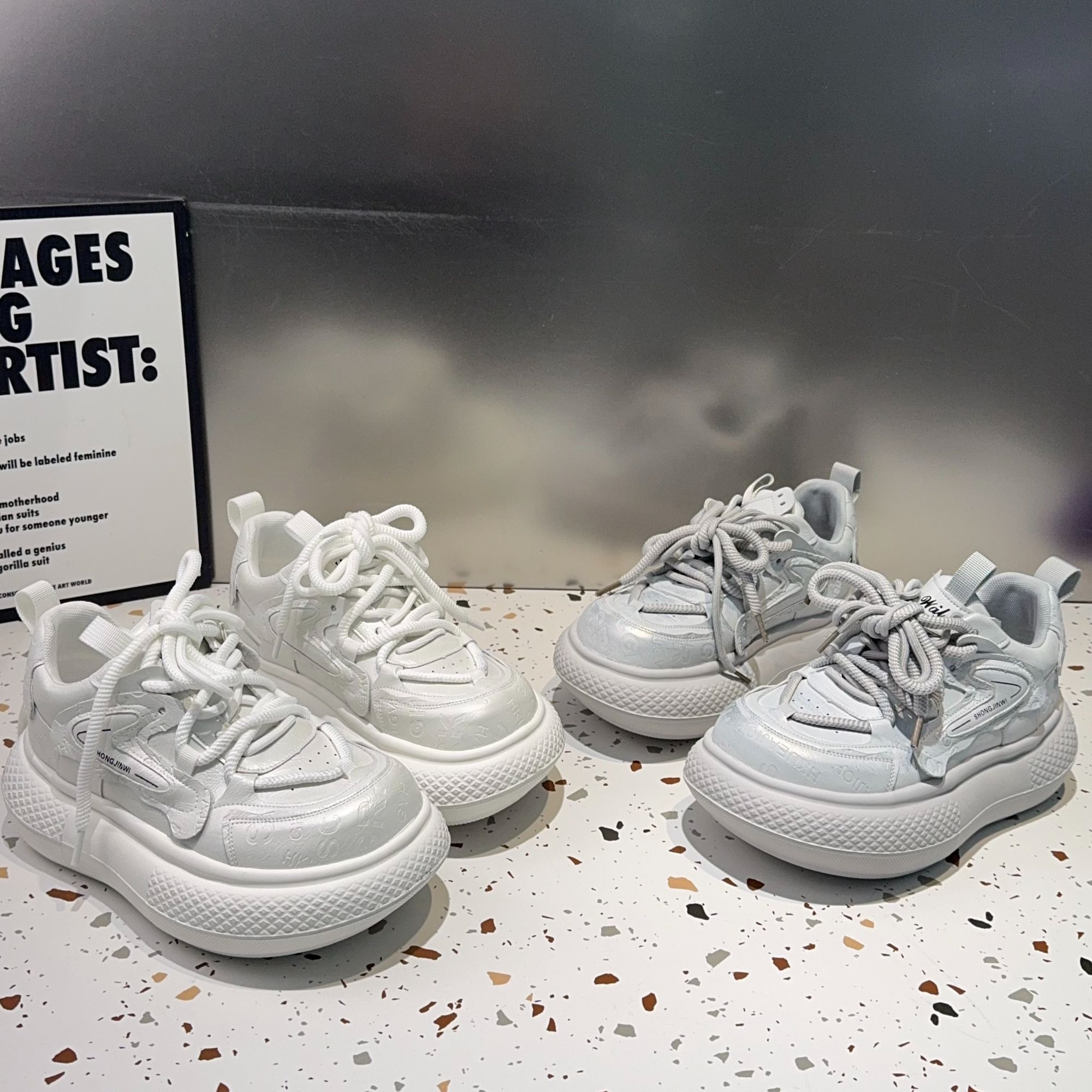 小众大头做旧厚底老爹鞋女加绒增高休闲鞋超好看保暖丑萌板鞋