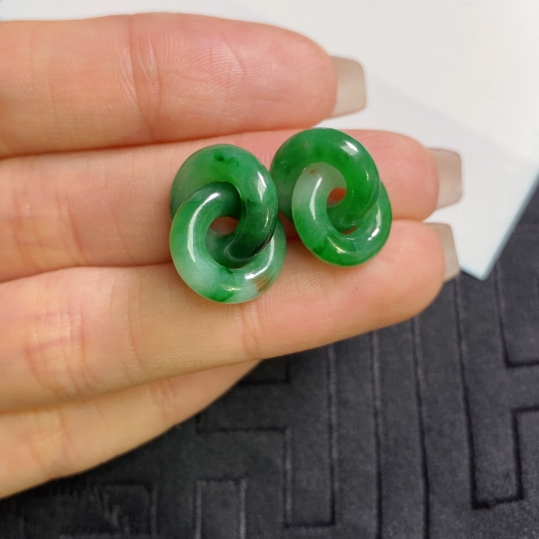 F***爷翡翠未镶嵌耳饰双环