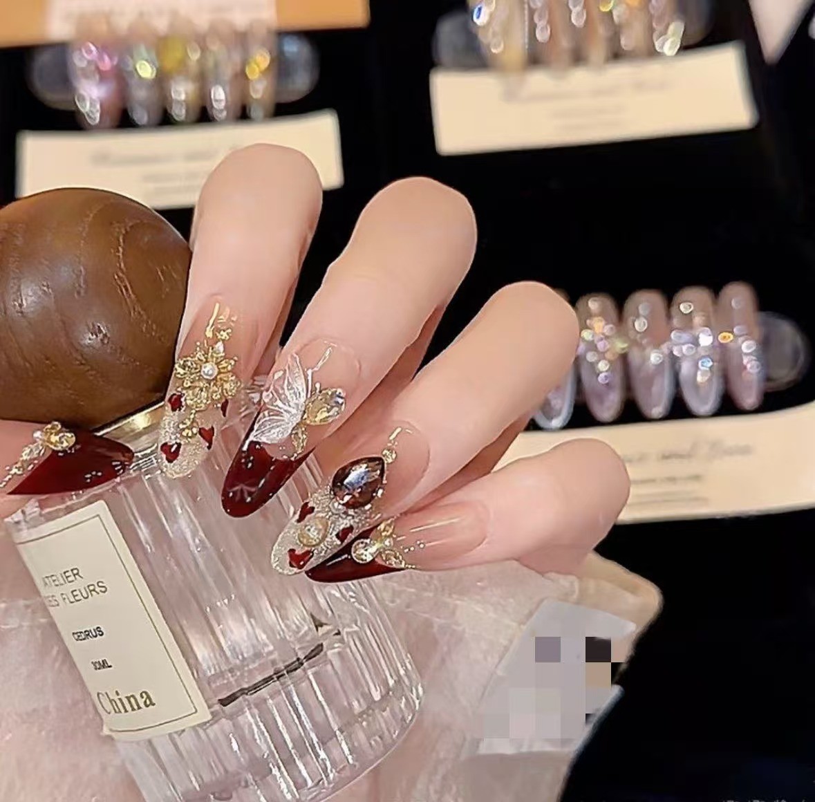 （法式狂想曲）新款显白百搭纯手工穿戴甲腮红猫眼可拆卸美甲