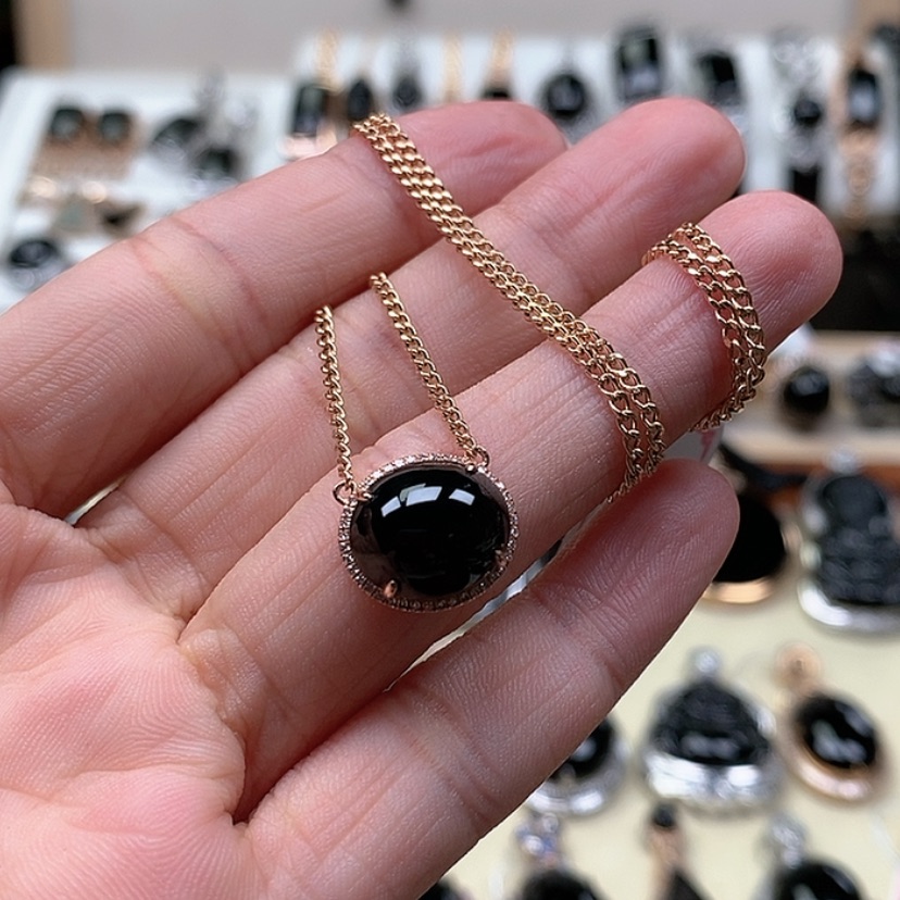 【闪购商品】翡翠套链18K金镶嵌?****?墨翠