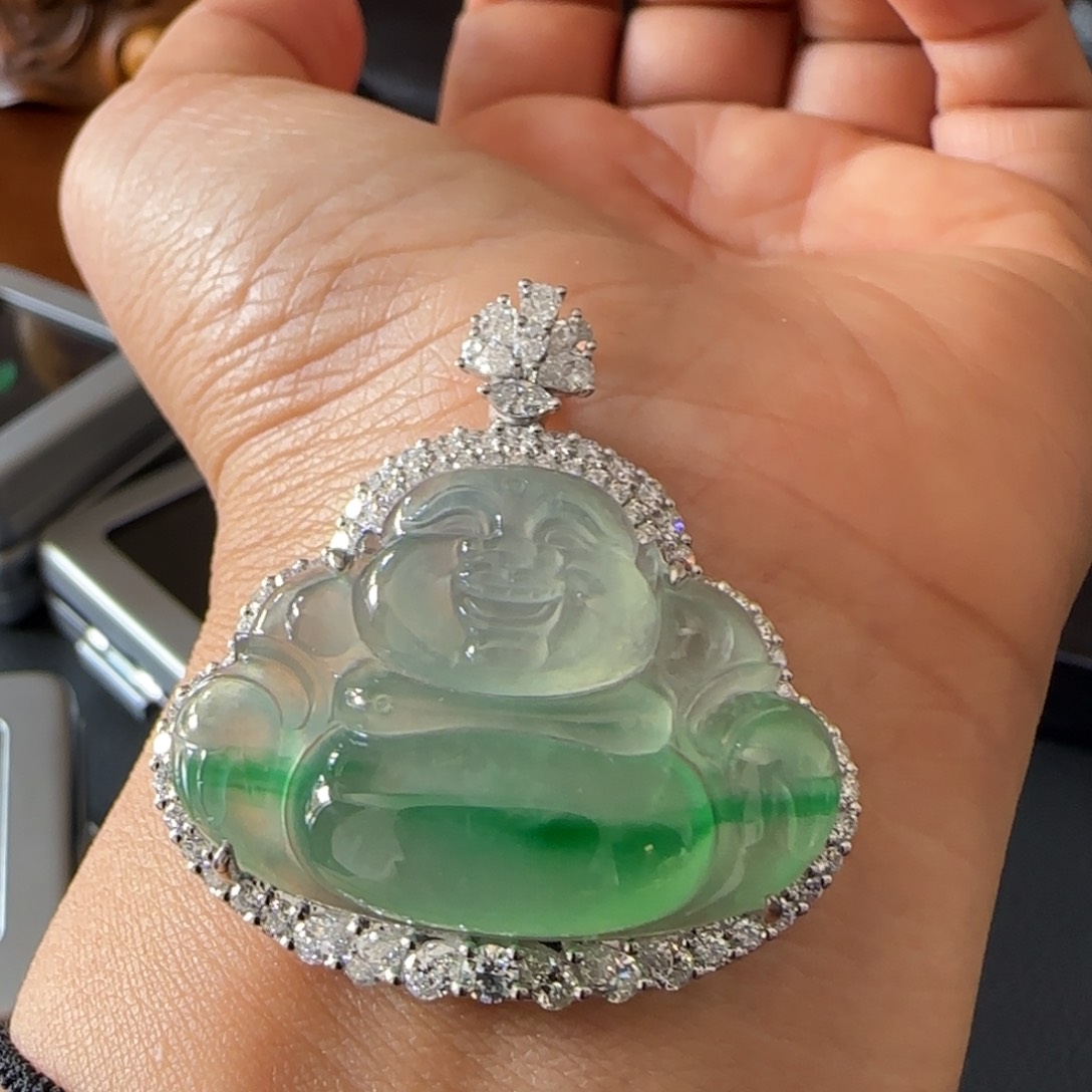 翡翠颈饰18K金镶嵌佛公