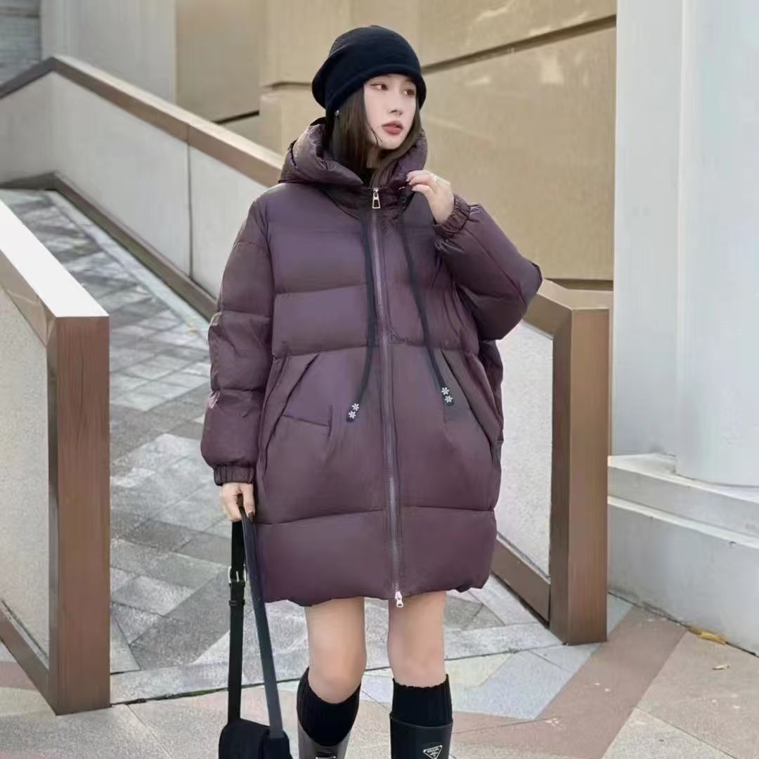 23019高端羽绒服白鸭绒显瘦连帽宽松中长款时尚气质外套大码 