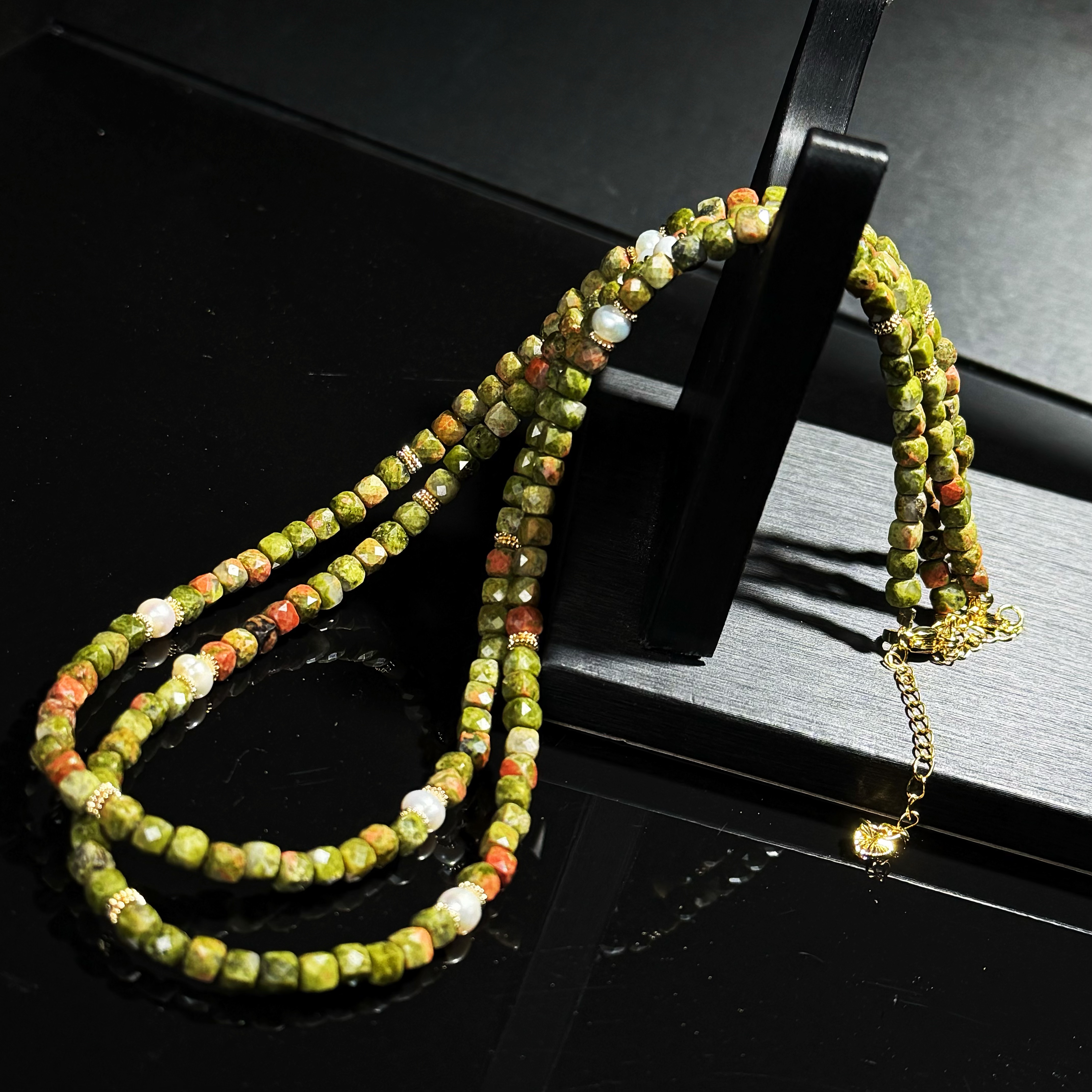 【皇后甄选】C040601 辰砂DIY绿色钻切项链-多样性发其一
