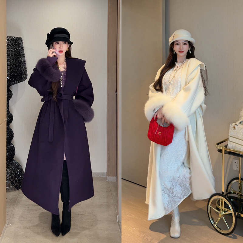 小雨姐姐【穹庭漫游】双面羊毛呢大衣翻领毛袖口保暖外套女2025冬款