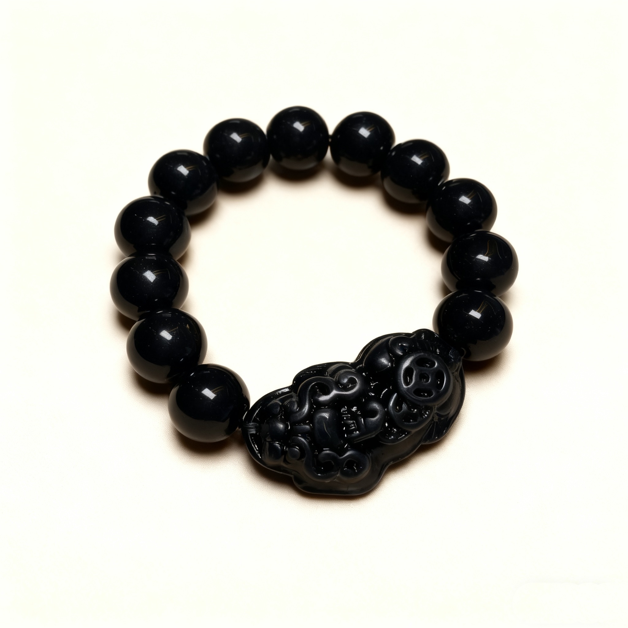 K35黑曜石14mm貔貅手链（无礼盒）