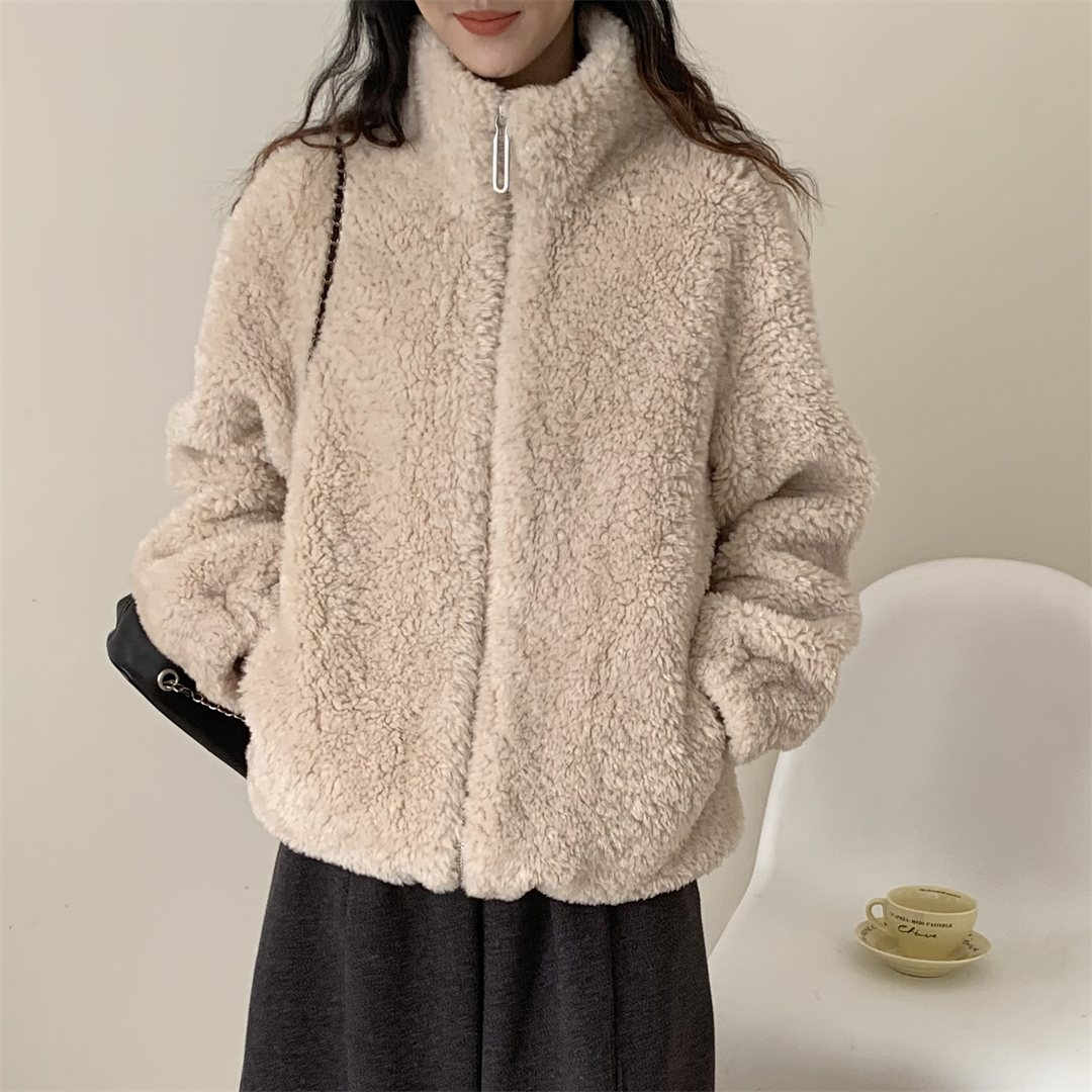 人造皮草 立领休闲拉链款软糯防羊羔毛2025新款毛毛加绒加厚外套