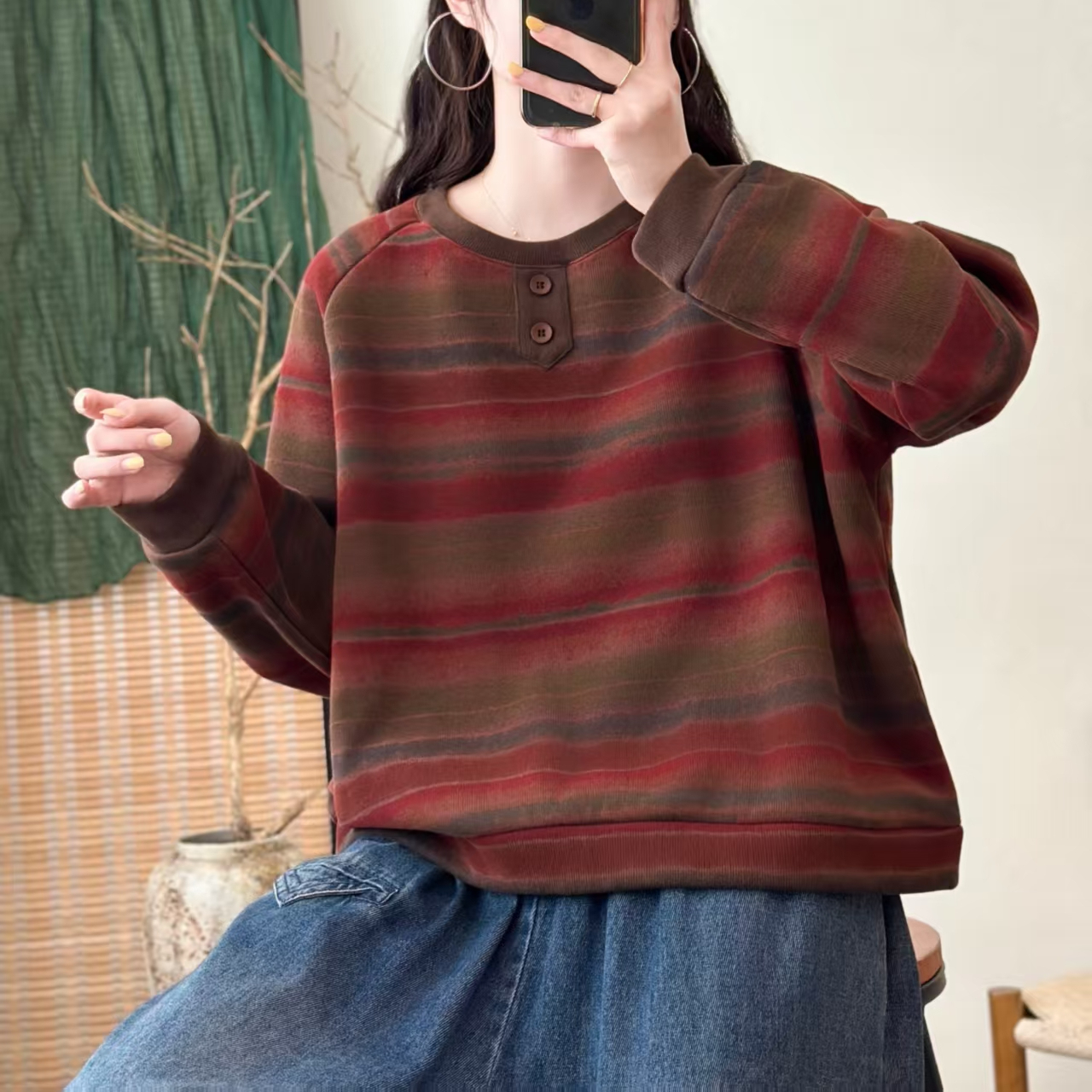 16932新款秋冬加绒休闲减龄宽松显瘦印花连帽卫衣