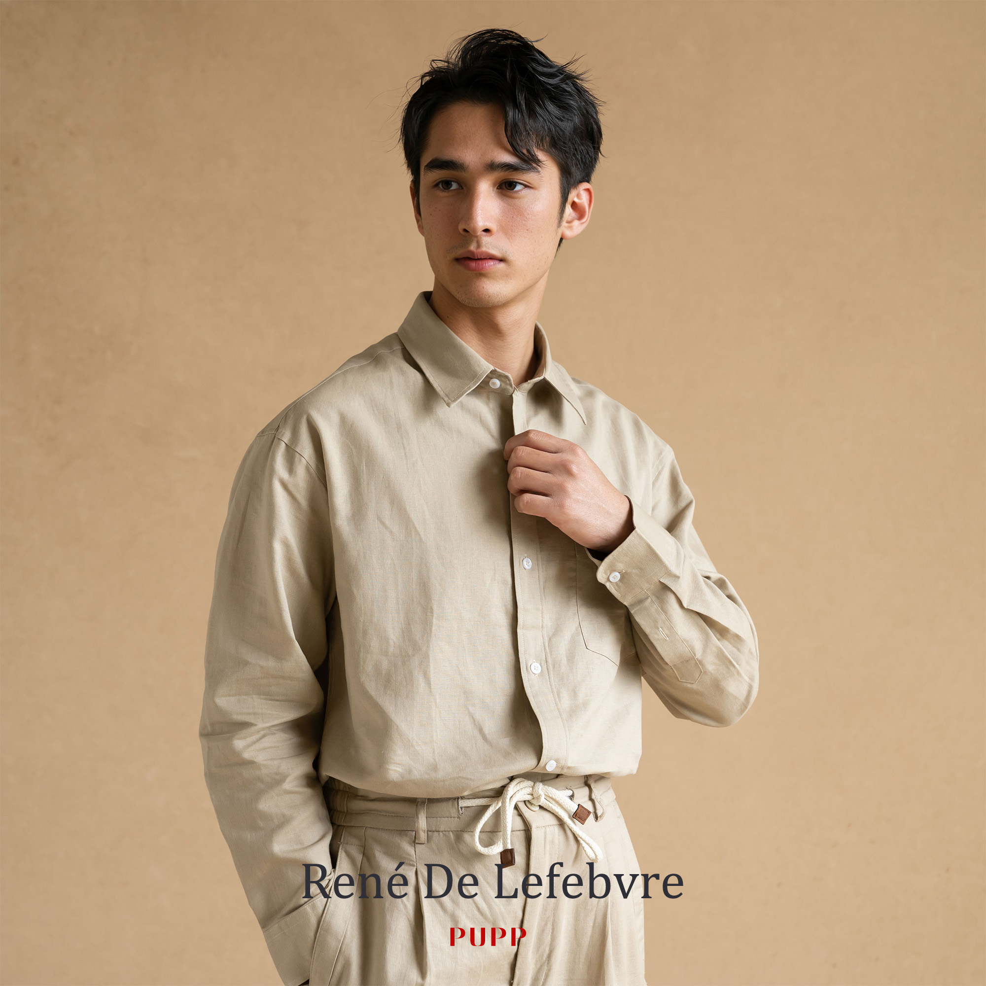 René De Lefebvre25SS男士夏季休闲棉麻混纺纯色百搭长袖衬衣衬衫