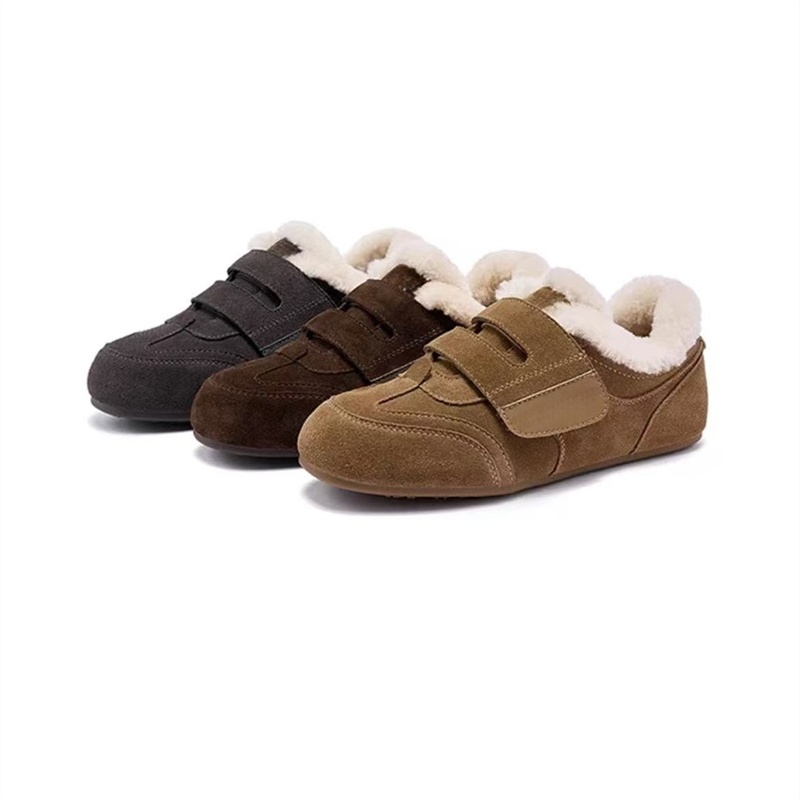 复古软底平底加绒德训鞋女2025冬季新款不累脚毛毛鞋百搭保暖棉鞋