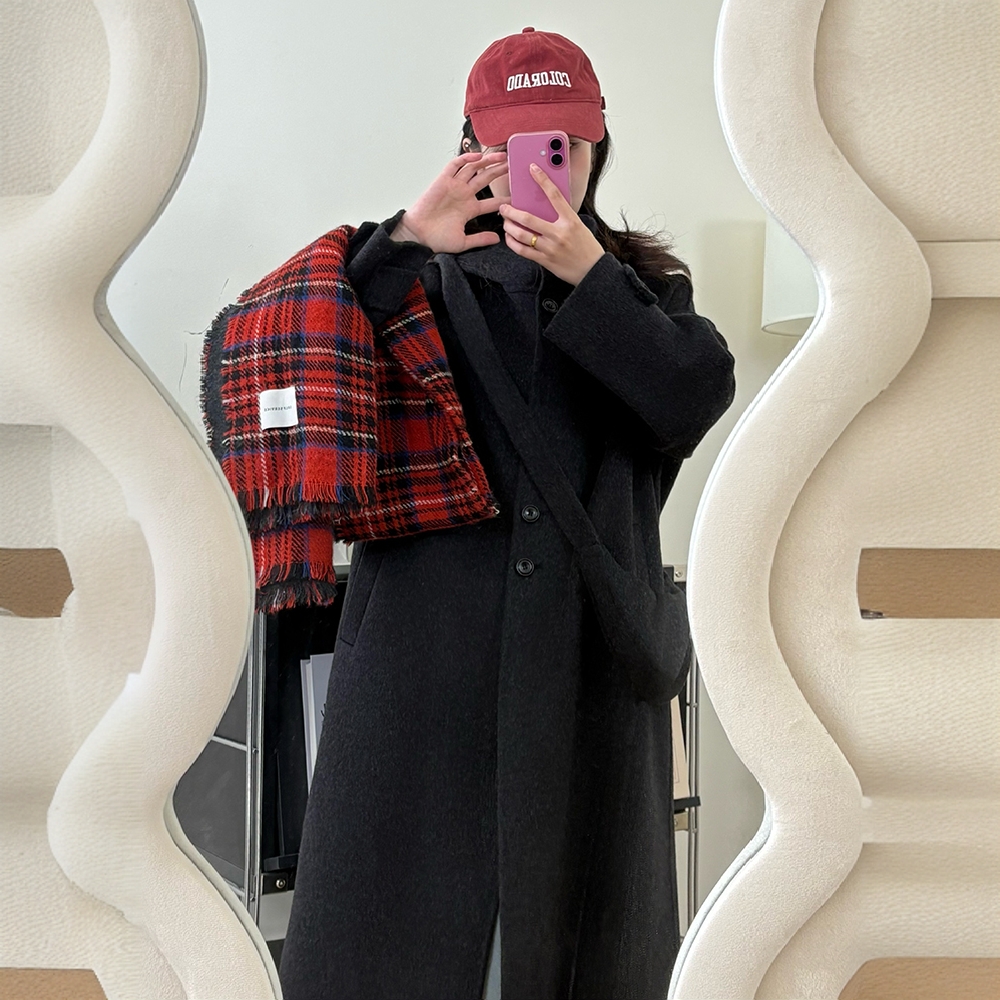 连帽直下摆秋季宽松型双面毛呢外套加厚韩版秋冬季ins风