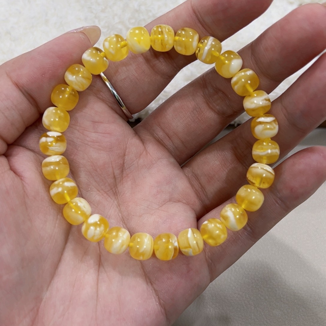蜜蜡手链未镶嵌Y*k8m金白妖花老型手串