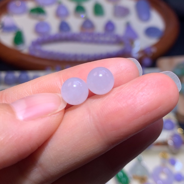 翡翠散珠冰粉紫珠一对