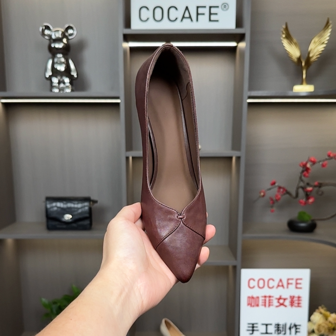 牛皮 跟3-5CM 春秋新款法式优雅高跟鞋中式百搭尖头低跟浅口单鞋