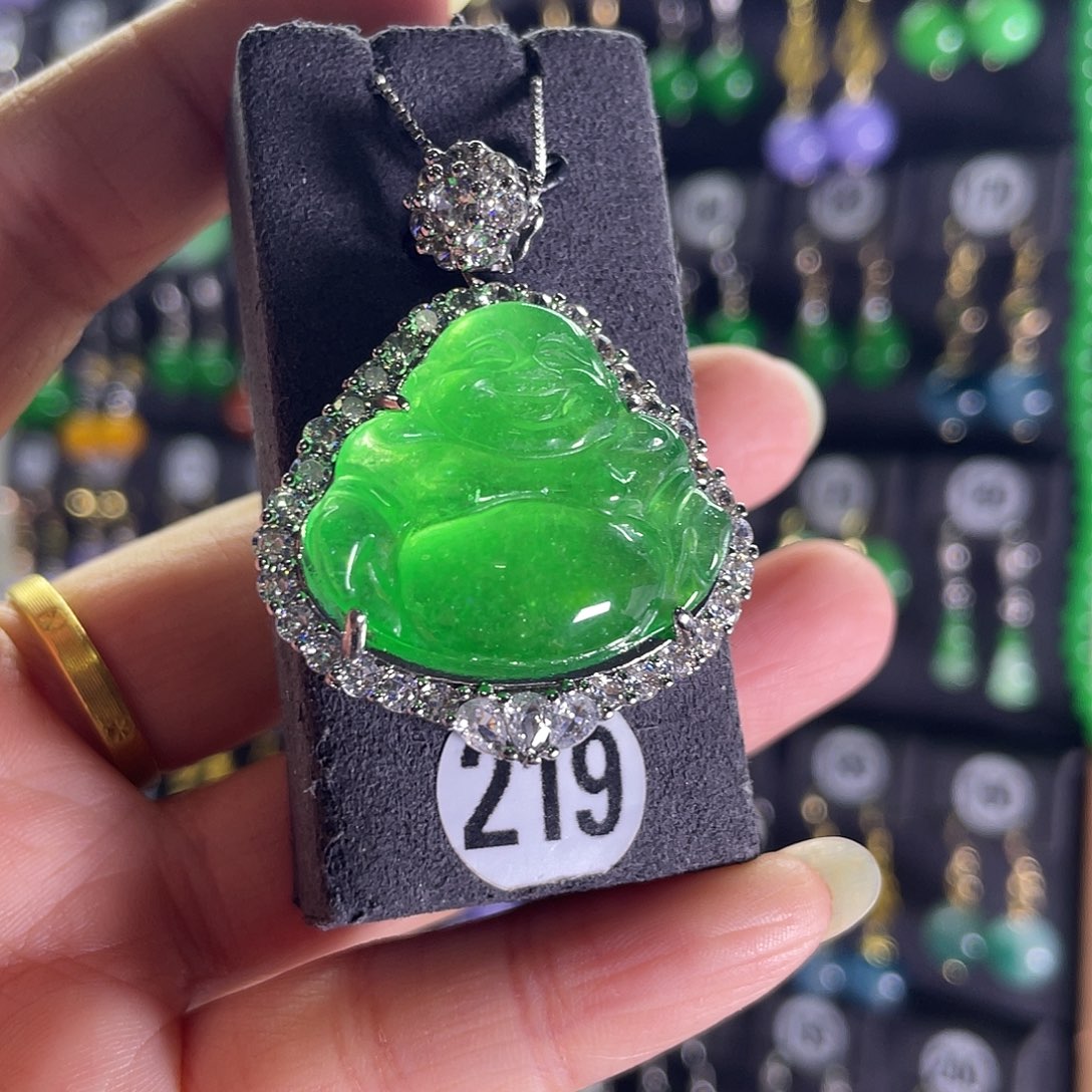 翡翠银S925镀金镶嵌耳饰219