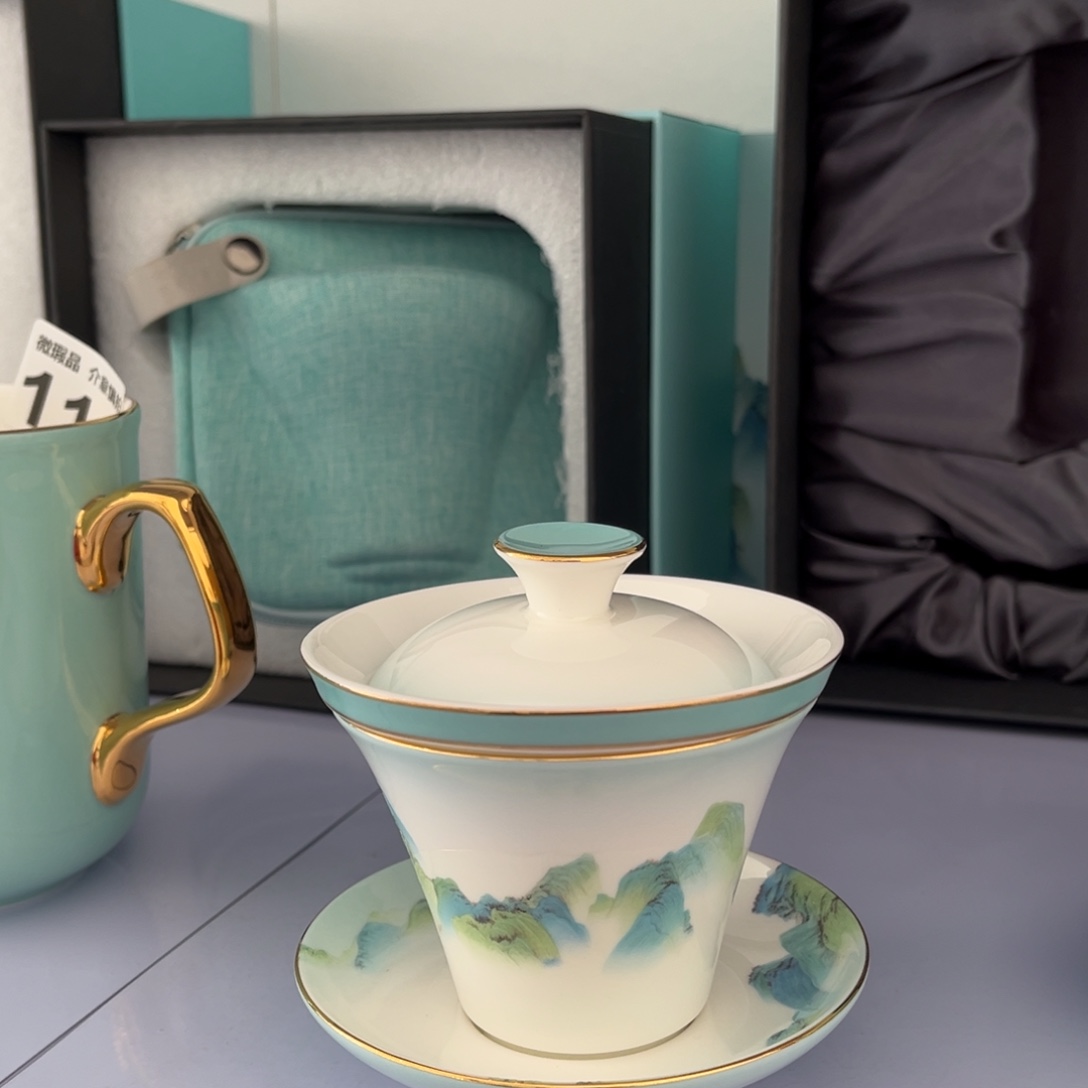 瓷片江山如画旅行盖碗二级