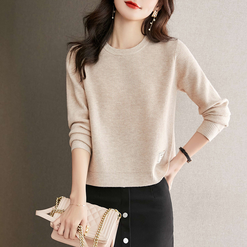 春秋长袖上衣女2025新款洋气小个子宽松短款内搭针织衫t恤打底衫