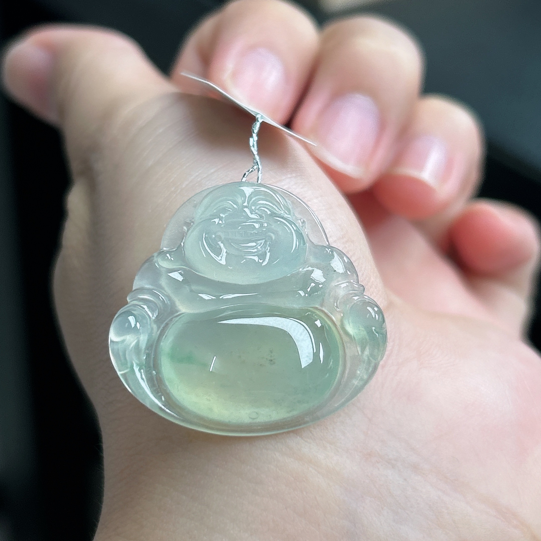 缅甸天然A货翡翠冰种飘黄翡佛公吊坠黄加绿肚里藏金28.5×29.8×5.9