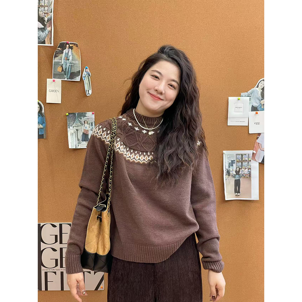 WenWen小个子2025秋冬新款费尔岛复古风高定针织百搭毛衣4611