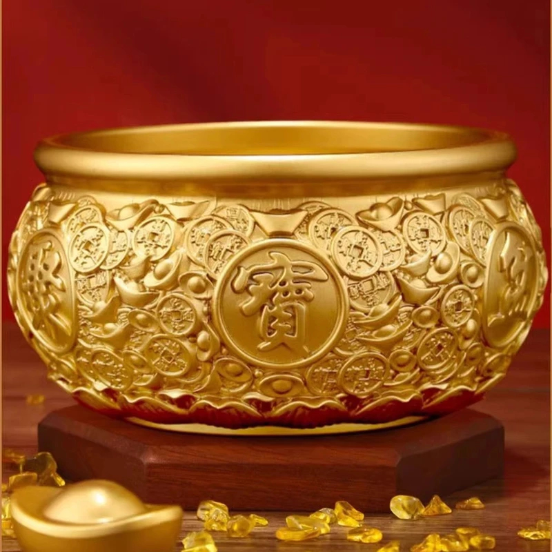 【百汇坊】12斤金钱全铜聚宝盆家居办公室招财工艺品摆件国学摆件