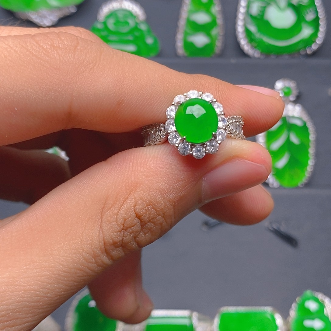 银S925镶嵌戒指翡翠戒指