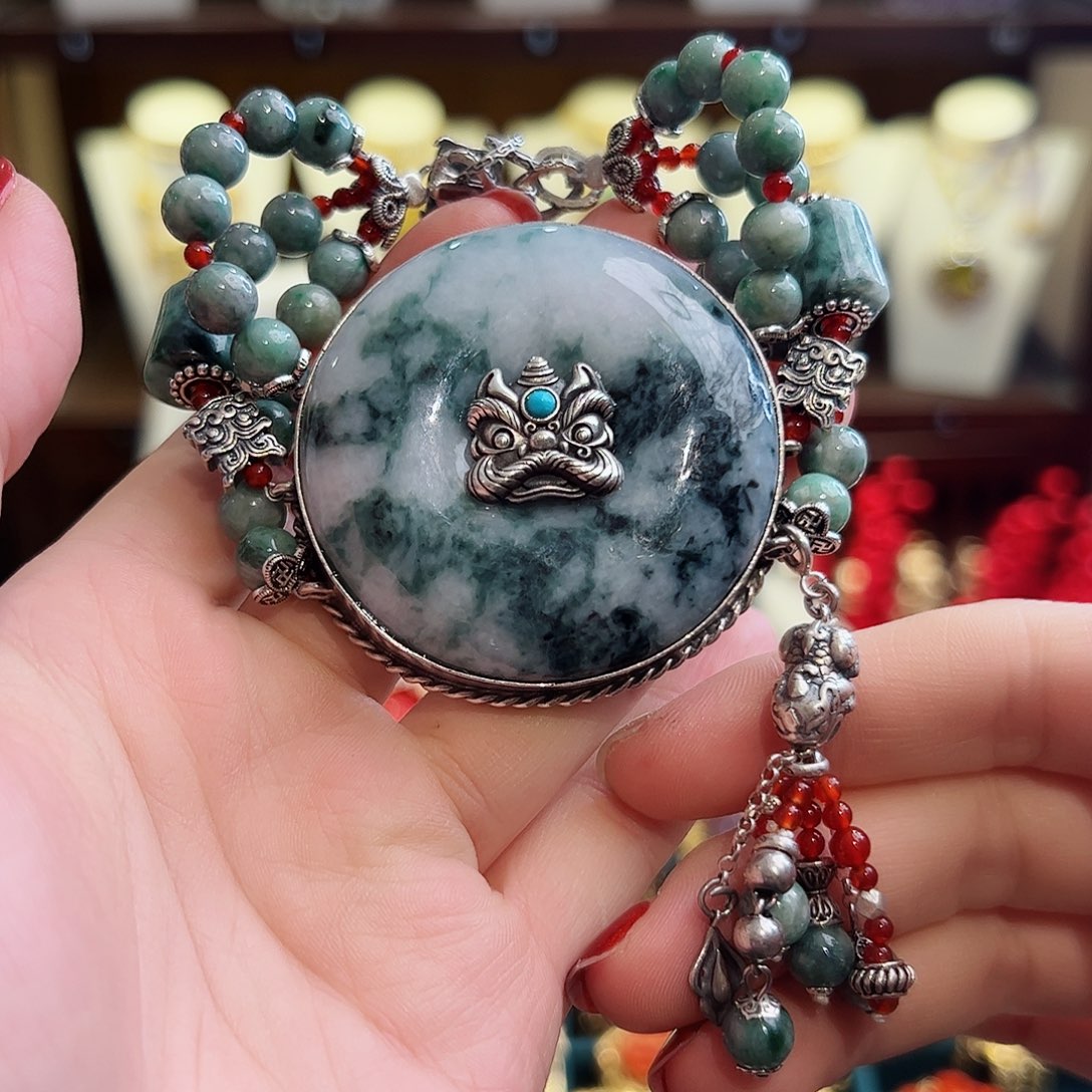 翡翠手链银S925镶嵌手链