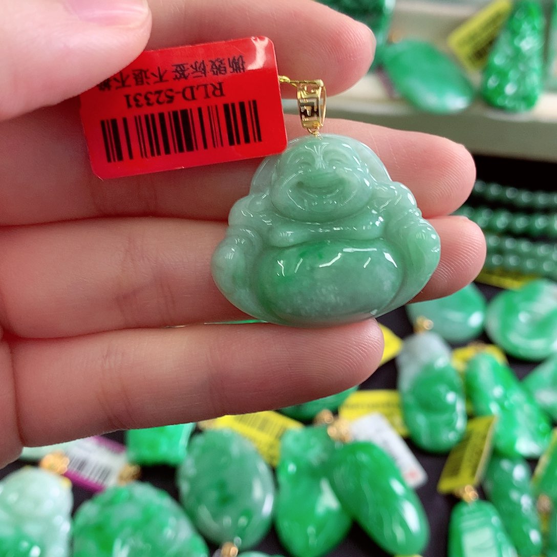 翡翠18K金镶嵌吊坠(不含链)