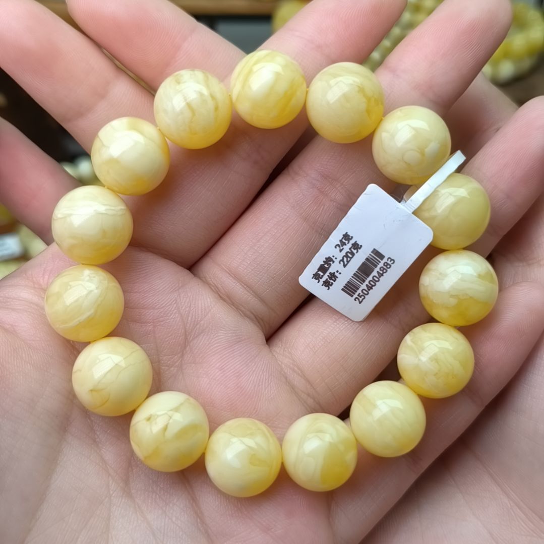 未镶嵌蜜蜡手串14小加圆珠手串