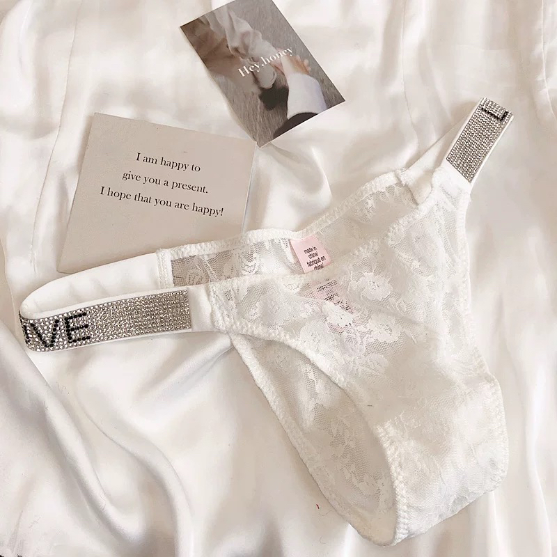 欧美风性感透明蕾丝水钻边低腰微T水晶内裤无痕亲肤棉裤