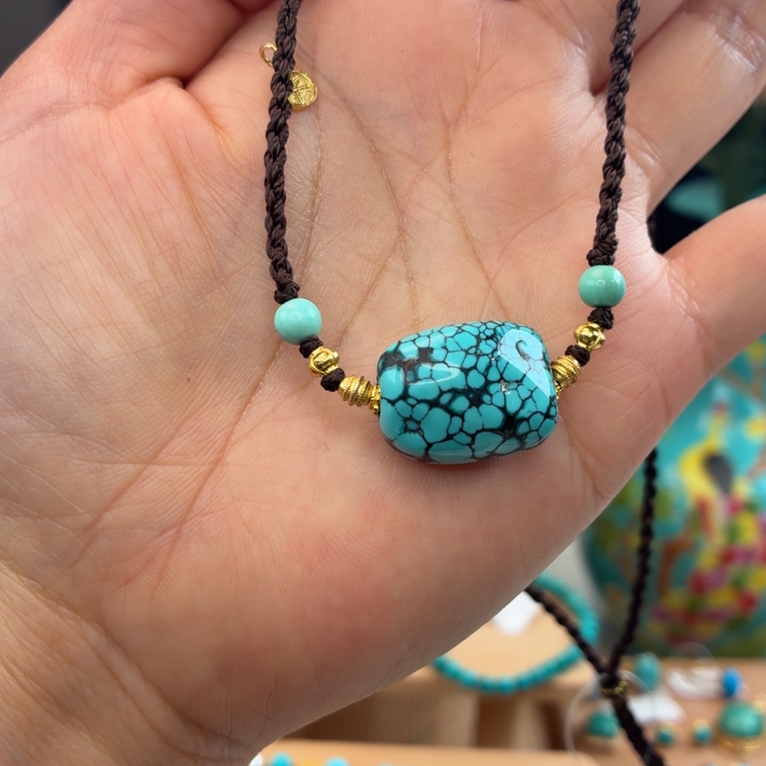 绿松石银S925镀金镶嵌颈饰