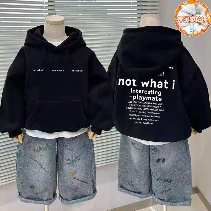 男童加绒卫衣儿童春装2025新款洋气宝宝连帽上衣小童衣服秋冬加厚