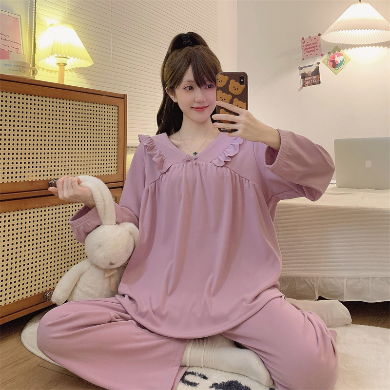 德绒大码睡衣女冬季加厚加肥加大休闲甜美蝴蝶结家居服长袖套装