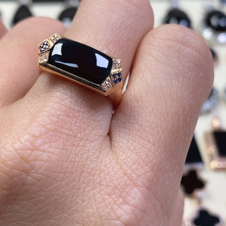 翡翠戒指18K金镶嵌回**零缅甸天然翡翠墨翠