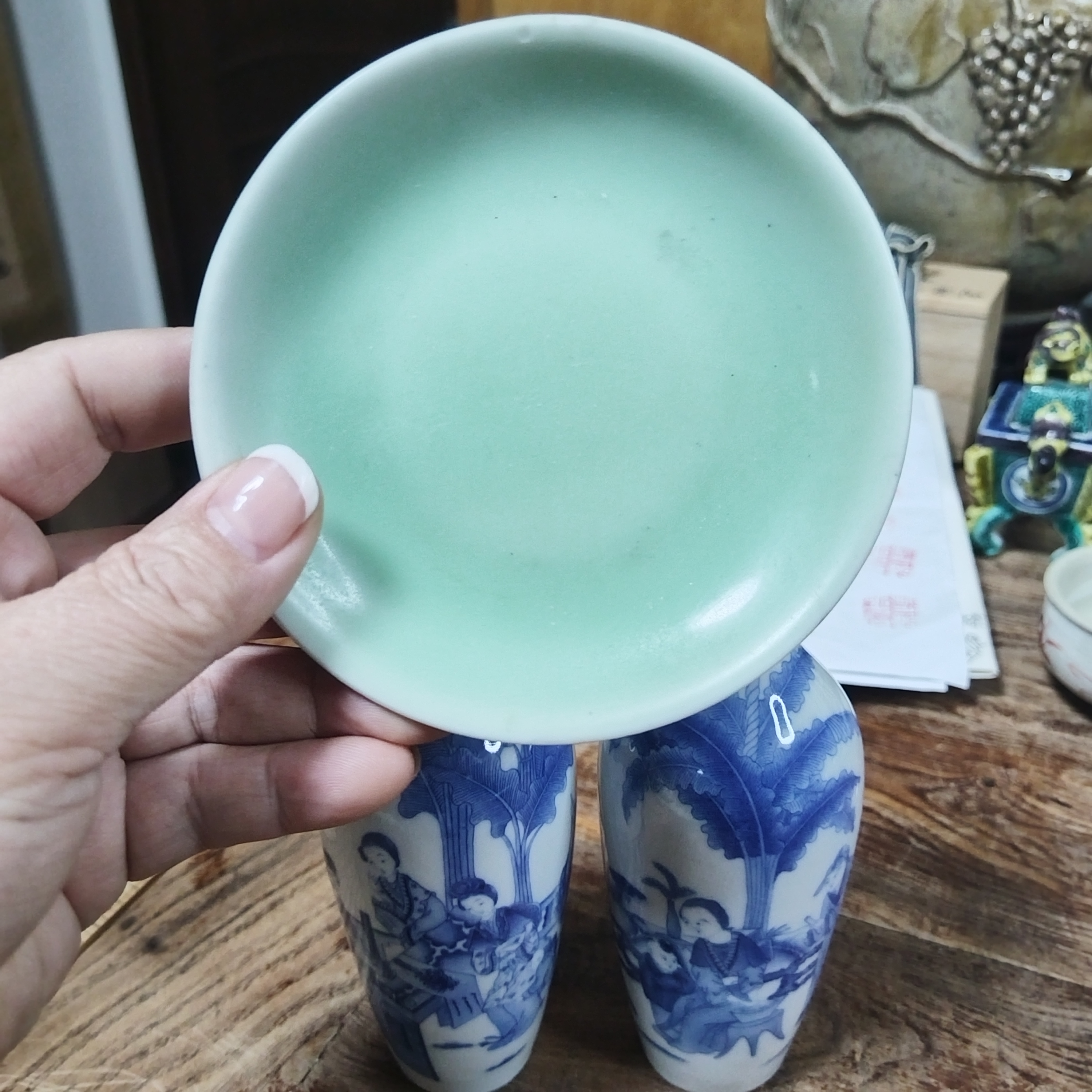 8.5英寸微瑕素面中式家用耀州窑原矿高温青瓷餐盘菜盘