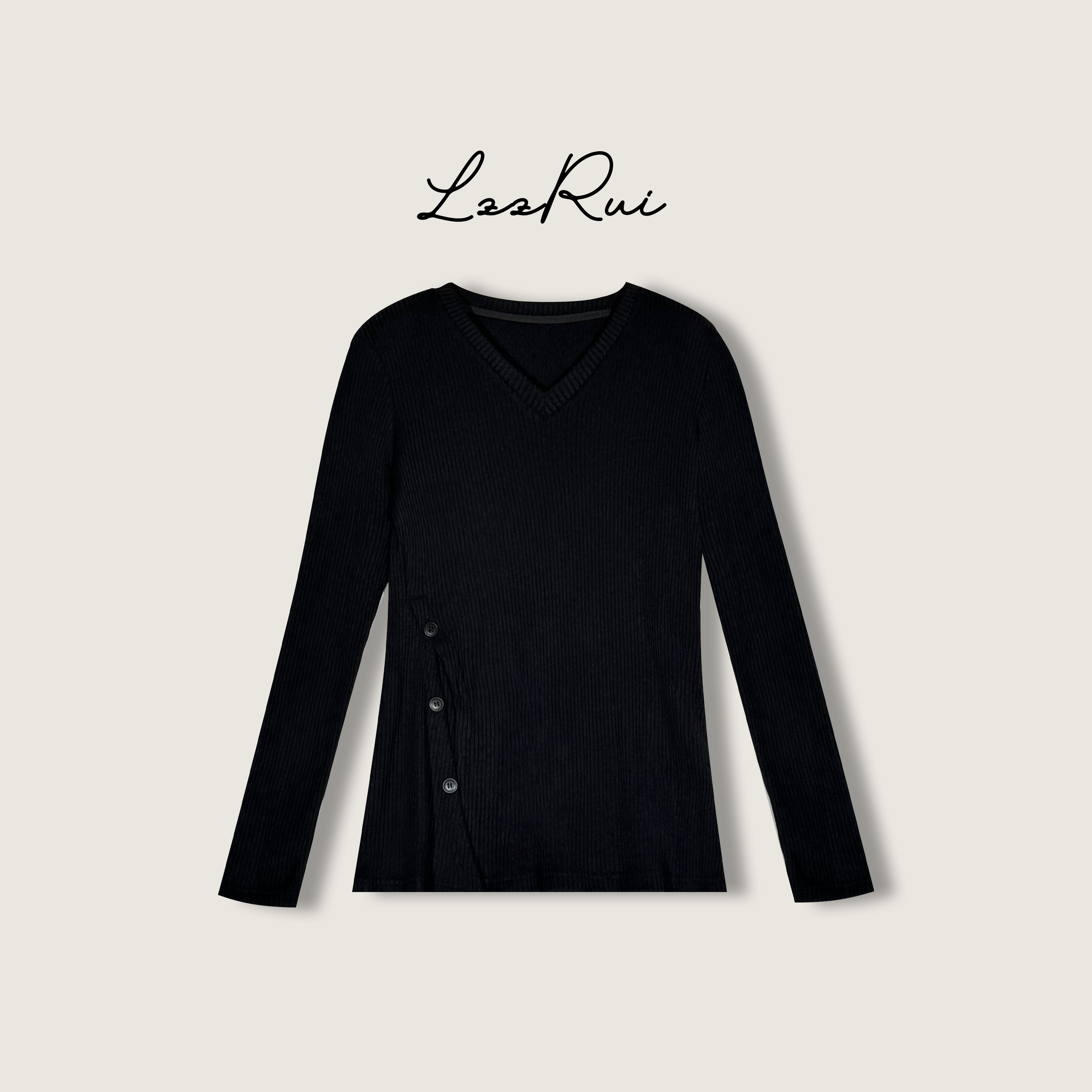 LZZ2025冬季新款V领下摆开叉纽扣针织打底衫
