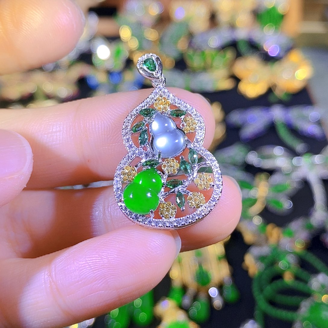 吊坠(不含链)银S925镶嵌翡翠