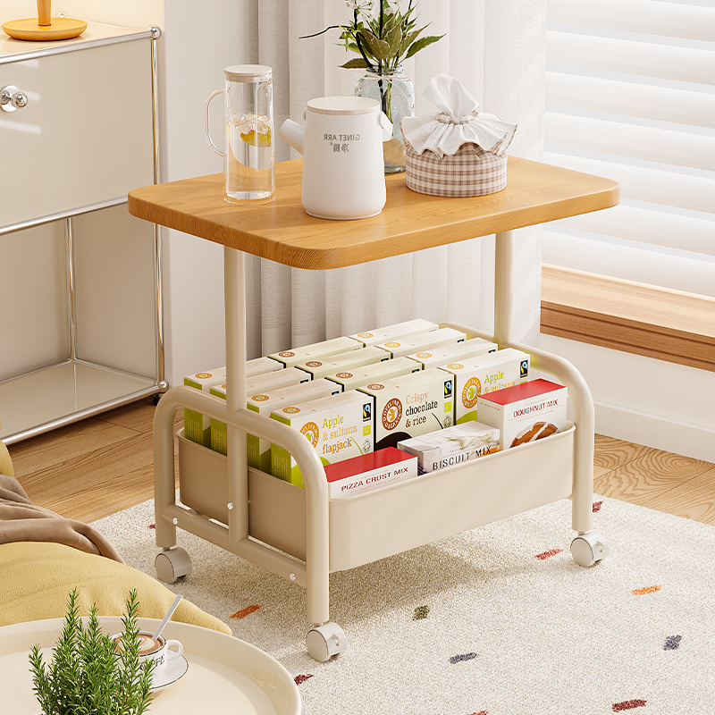 奶油风双层沙发客厅边几床头柜可移动小茶几现代简约带轮茶桌置物