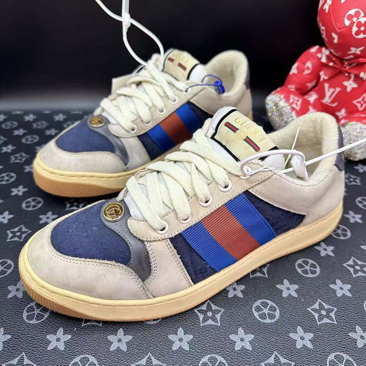 95新 GUCCI/古驰 男士灰蓝暗纹老花脏脏鞋39欧码 zzg1131