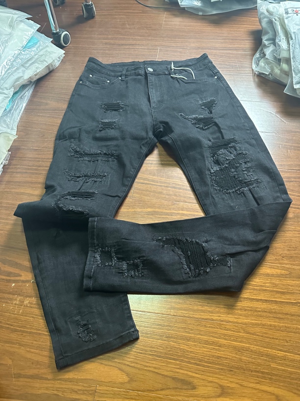 pureytalk原创破坏磨边微弹牛仔裤