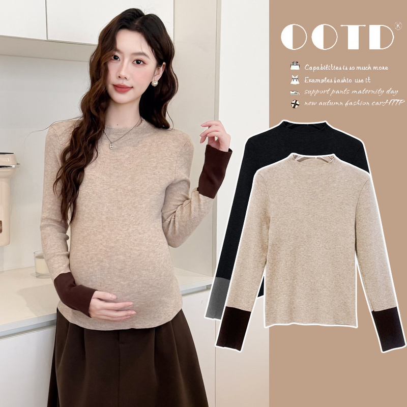 时尚孕妇秋冬新款拼接加厚针织长袖孕妇打底衫长袖上衣