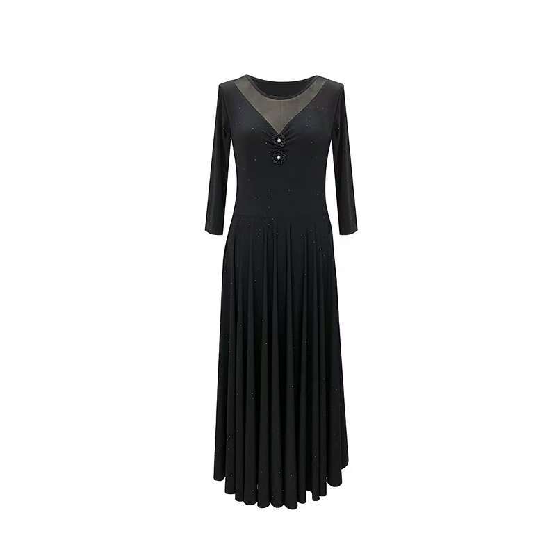 气质长裙套头显瘦休闲风秋季女士黑色连衣裙大摆裙子L6002