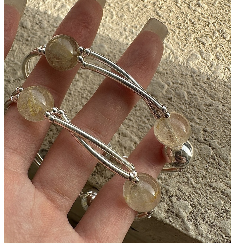 925银手链 S925银发晶简约复古弯管弹力绳手链