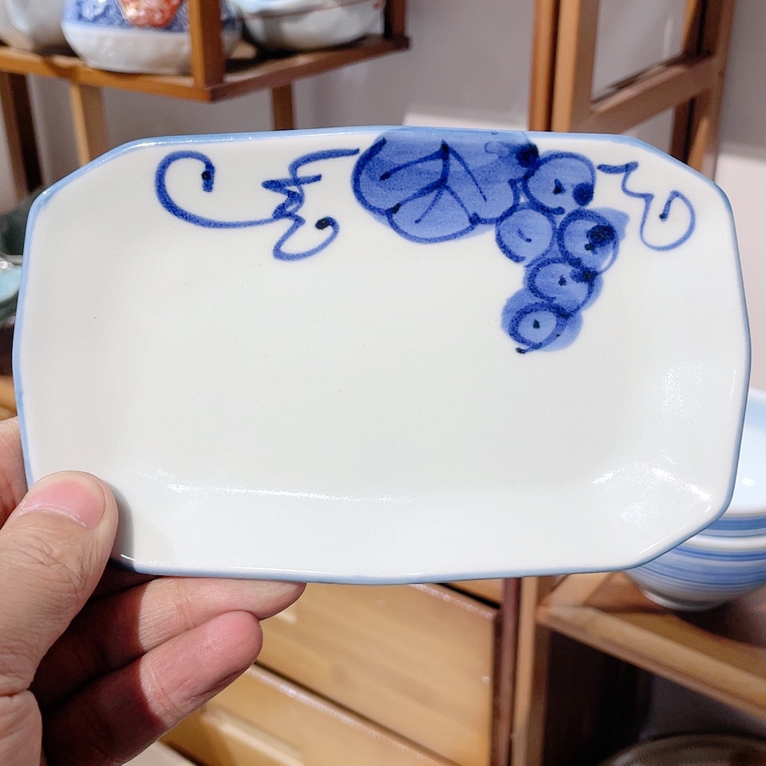 全新其泉双款手绘釉下青花葡萄杯垫小长盘