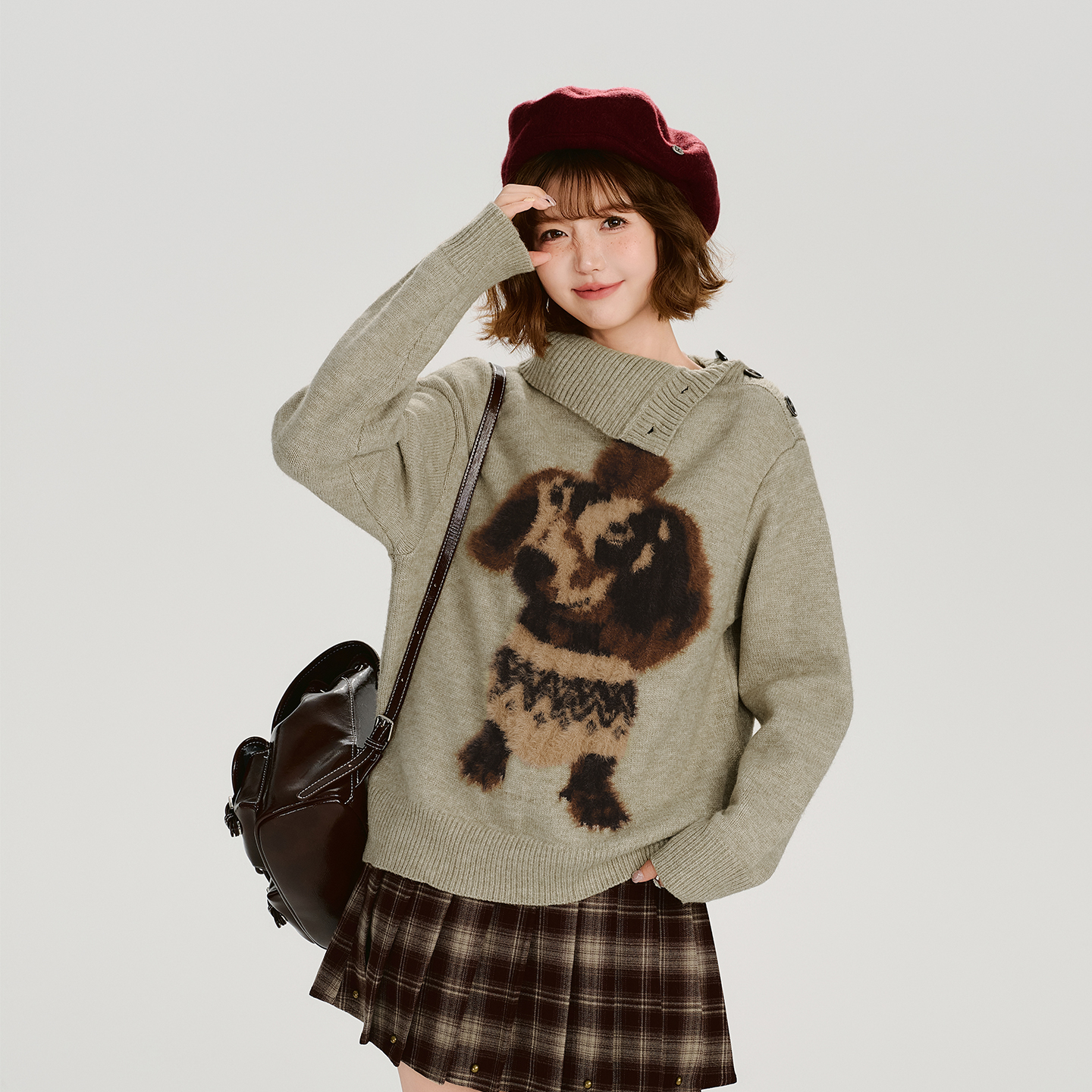 Girlyhalo翻领毛衣91658