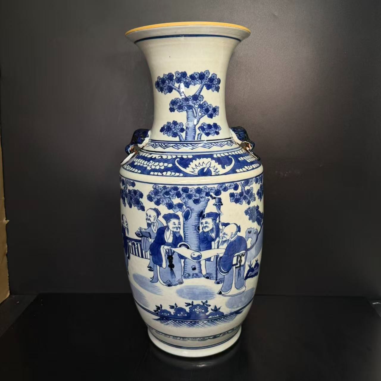 Lot8-C青花人物双耳瓶-雍正年制款H:43cm-YC12080010001047