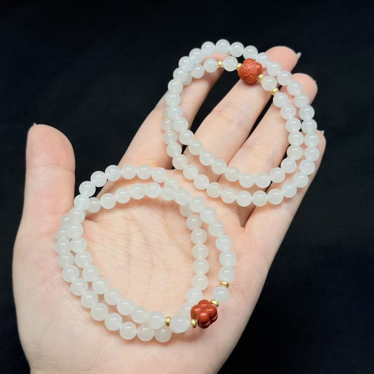 【睿泽赏宝】S925和田玉白玉南红柿柿如意双圈手串/多样性发一 6mm